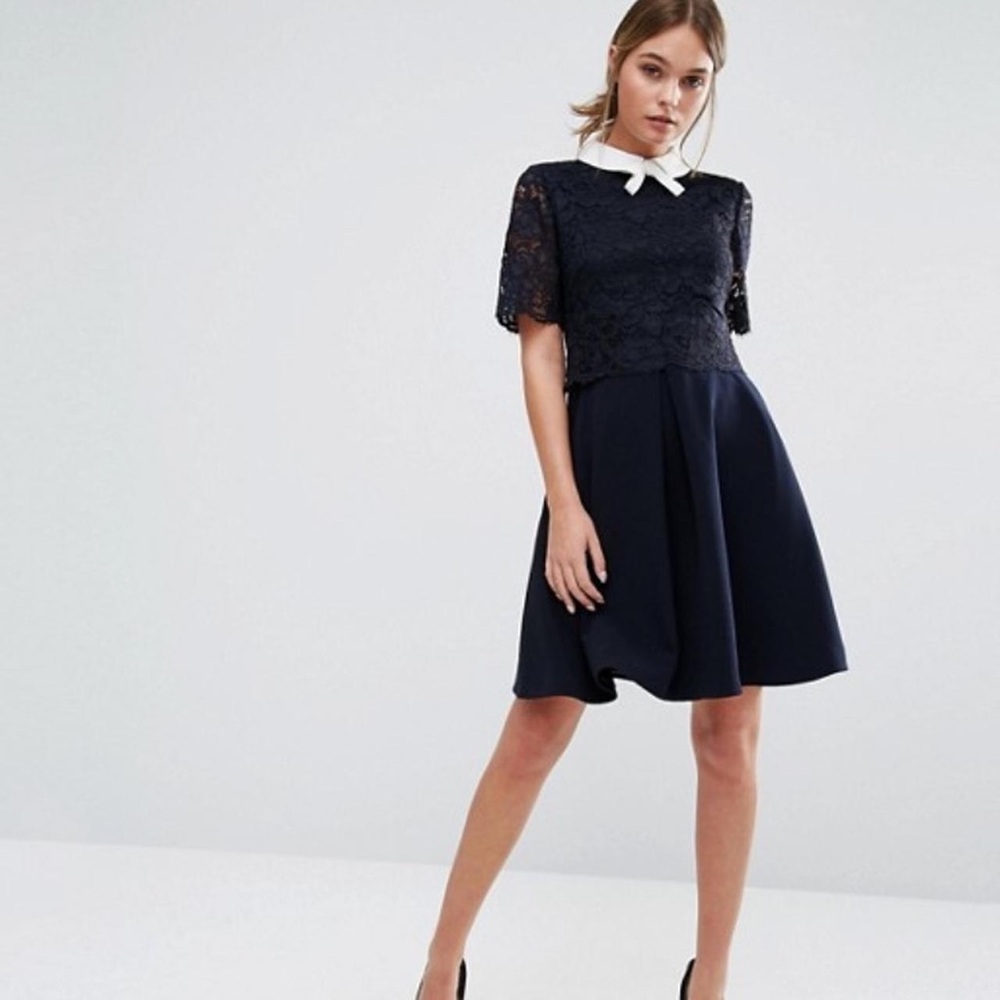 Ted Baker Dixxy Lace Bodice Fit & Flare Dress Navy Blue Size 3 Small